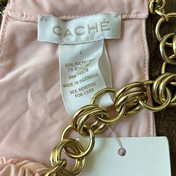 NWT Cache pink chain neck halter shirt top body suit Sz L holiday? - Picture 5 of 9
